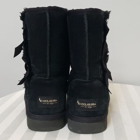Koolaburra by UGG Boot Womens sz 7 Attie Black Double Side Bow Suede Sherpa Shoe - Picture 3 of 5